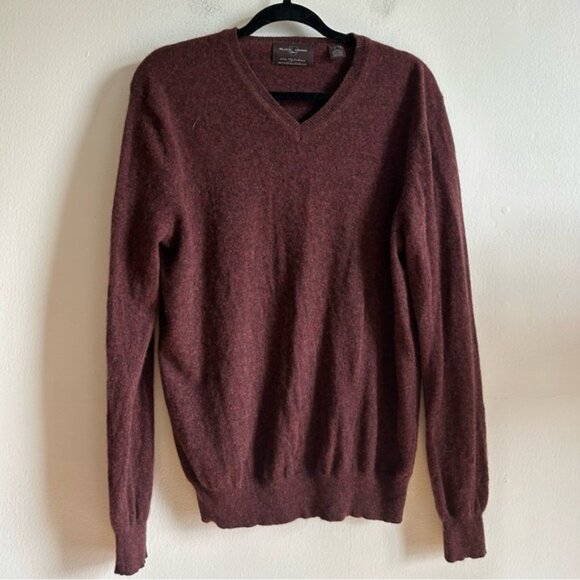 Black Brown 1826 Other - Black Brown Sz L 100 2 Ply Cashmere Burgundy V Neck Sweater